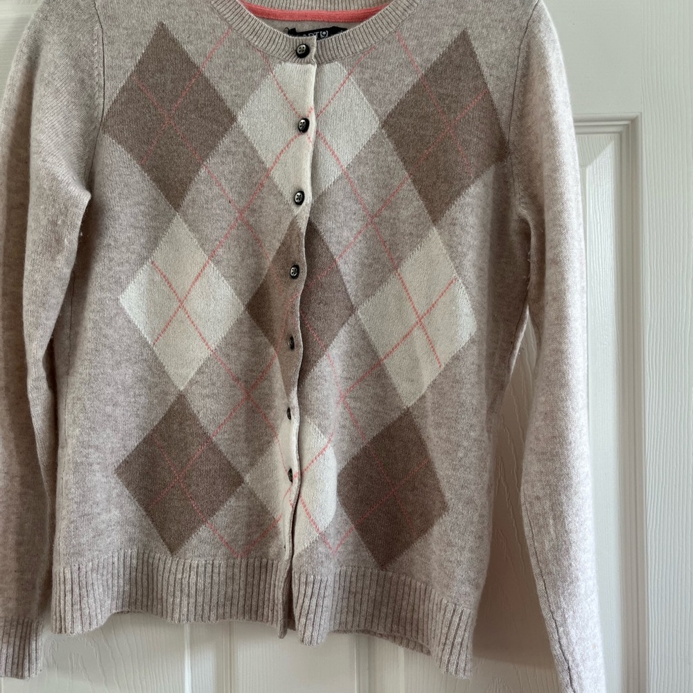 Women's Argyle Button-Front Cashmere Sweater Cardigan - Beige/Pink